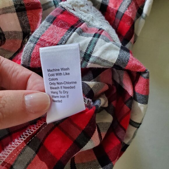Shyanne Red Flannel Plaid Button Up with Crochet Lace Trim - Picture 14 of 14